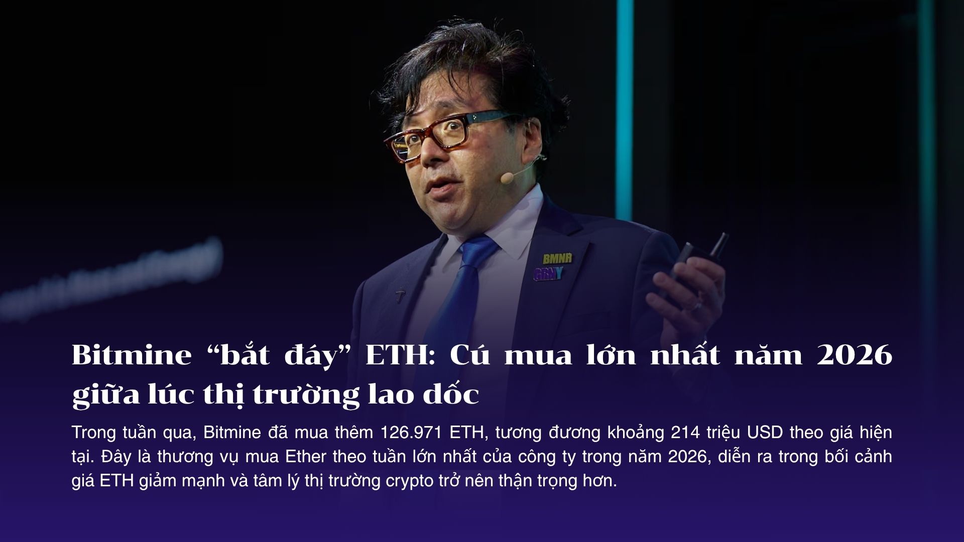 Bitmine “bắt đáy” ETH: Cú mua lớn nhất năm 2026 giữa lúc thị trường lao dốc
